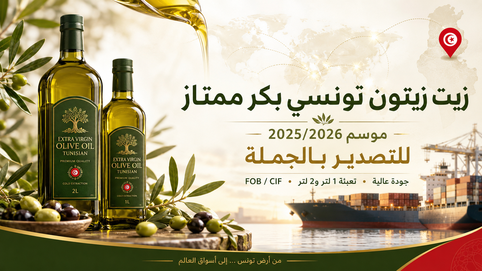 زيت زيتون تونسي بكر ممتاز للتصدير بالجملة 2025/2026